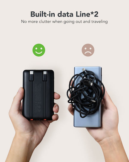 Veger W1170 Power Bank 10000mAh με Θύρα USB-A και Θύρα USB-C Μαύρο