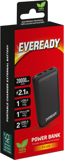 Eveready PX20B Power Bank 20000mAh с 2 USB-A порта Черен