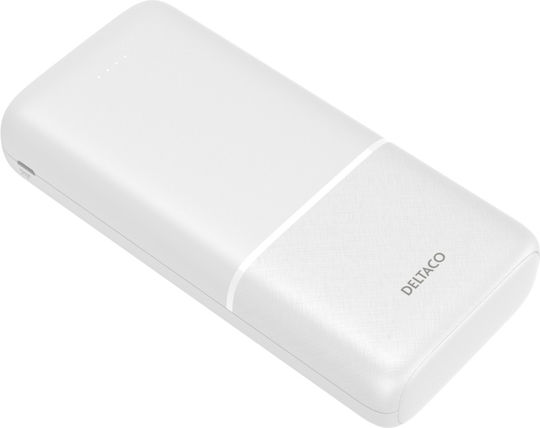 Deltaco Power Bank 20000mAh 18W с 2 USB-A порта и USB-C порт Power Delivery Бял