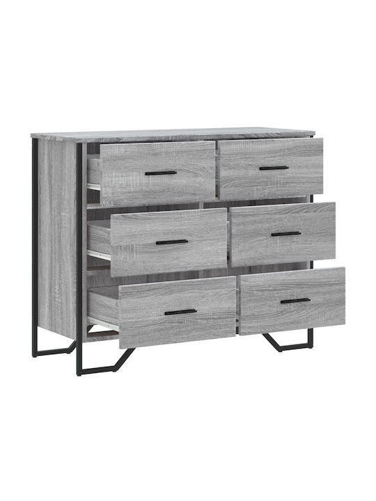 Wooden Chest of Drawers with 6 Drawers Grey Sonoma 91x35.5x74.5cm