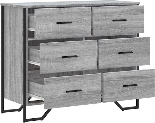 Wooden Chest of Drawers with 6 Drawers Grey Sonoma 91x35.5x74.5cm
