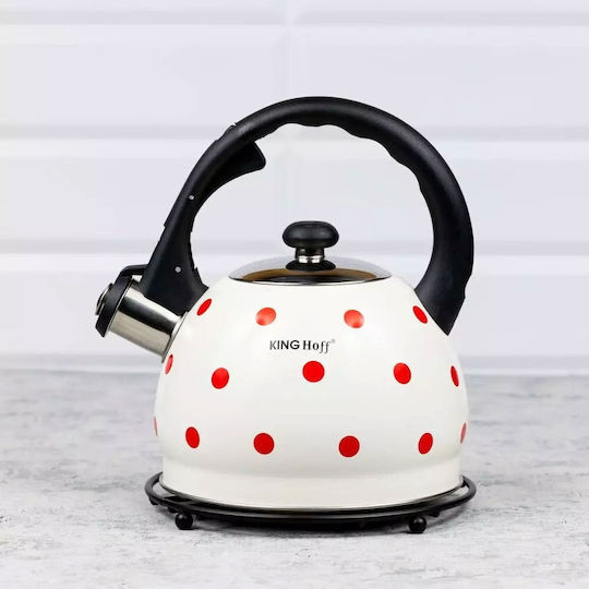 KING Hoff Dots Teekanne Rostfreier Stahl Weiß 2000ml