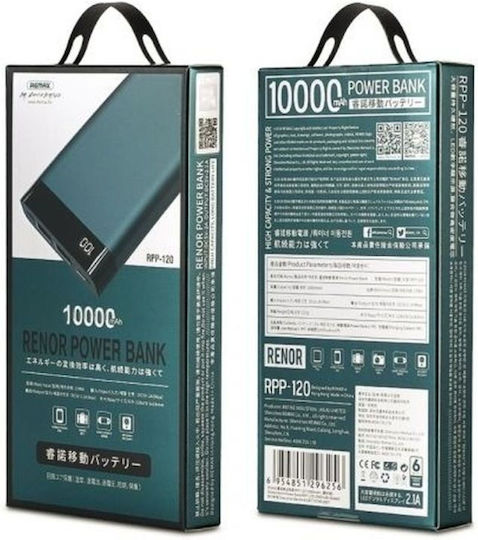 Remax RPP-120 Power Bank 10000mAh με 2 Θύρες USB-A Πράσινο