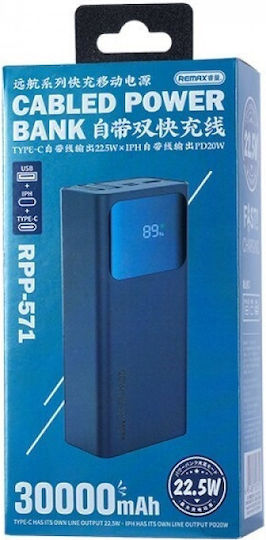 Remax RPP-571 Power Bank 30000mAh with USB-A Output Port Blue