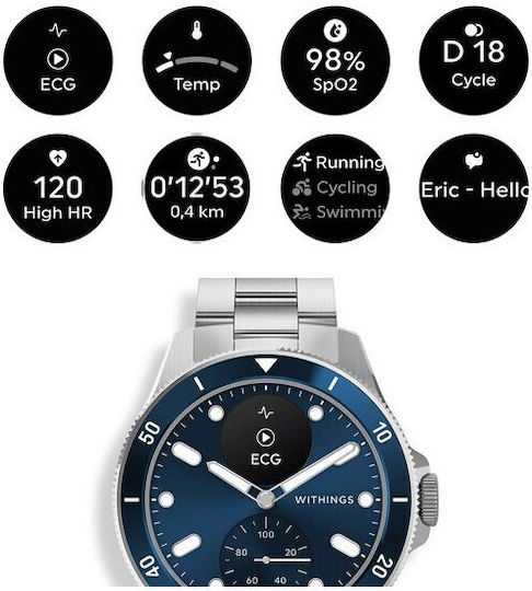 Withings Scanwatch Nova Stainless Steel 42mm Αδιάβροχο με Παλμογράφο (Dark Blue)