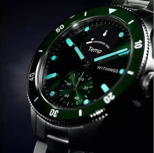 Withings Scanwatch Nova Stainless Steel 42mm Waterproof with Heart Rate Monitor (Dark Green)