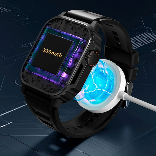 Aoke TW11 Smartwatch με Παλμογράφο (Μαύρη Κάσα / Μαύρο Λουρί Σιλικόνης)
