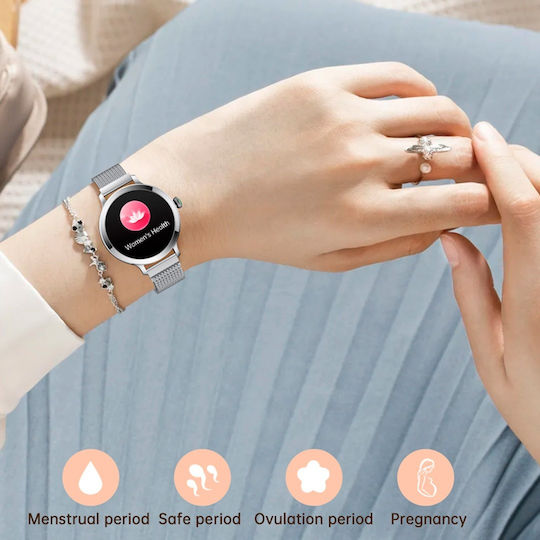 Aoke NX7 Pro Smartwatch με Παλμογράφο (Ροζ - Χρυσή Κάσα / Ροζ - Χρυσό Μεταλλικό Λουρί)