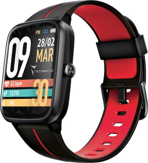 Techmade Sport 37mm Smartwatch με Παλμογράφο (Black/Red)