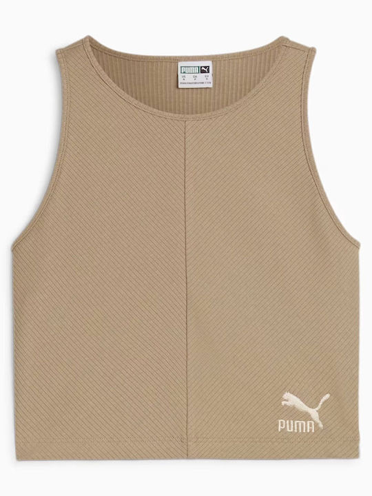 Classics Дамски Спортен Crop Топ Без Ръкави Бежов