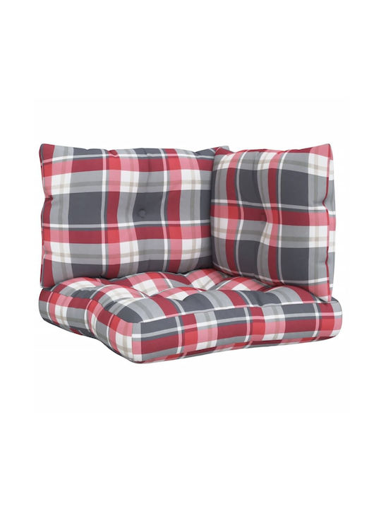 vidaXL Waterproof Bench Cushion for Pallet with Backrest Grey Checkered 3 Pieces