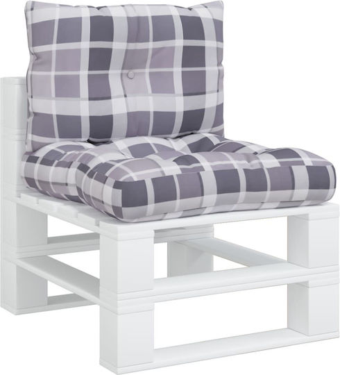 vidaXL Waterproof Bench Cushion for Pallet with Backrest Gray Checkered 2pcs