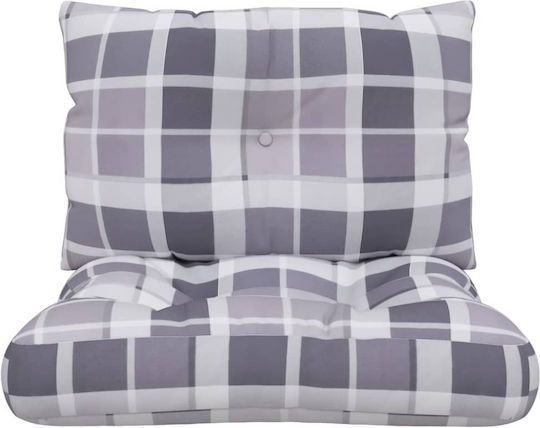 vidaXL Waterproof Bench Cushion for Pallet with Backrest Gray Checkered 2pcs
