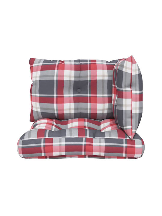 vidaXL Waterproof Bench Cushion for Pallet with Backrest Grey Checkered 3 Pieces