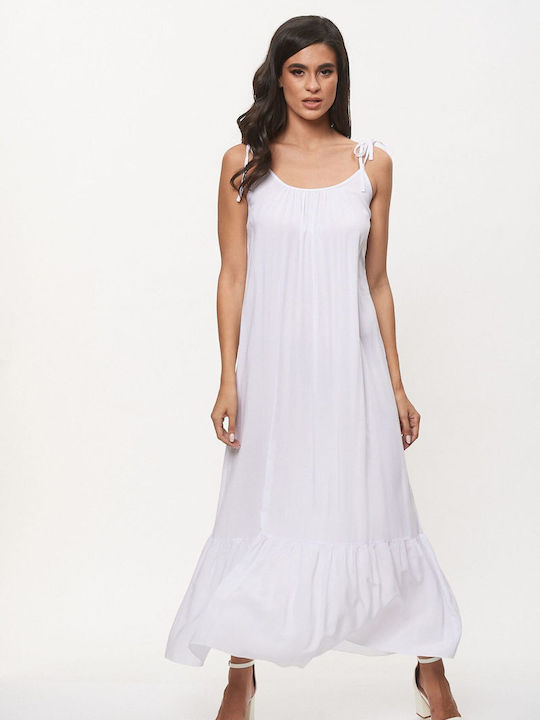 Zirgon Maxi Dress with Ruffle White