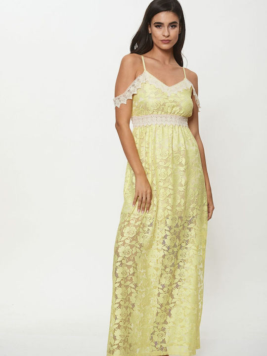Rochie Maxi pentru Nuntă / Botez cu Dantelă Galbenă