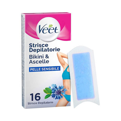 Veet Easy Gel Bikini Hair Removal Wax Strips For Sensitive Skin Stockings & Bikinis 16pcs