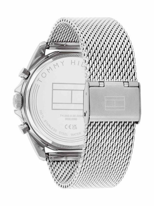 Tommy Hilfiger Baker Ceas Bărbați 44mm Cronograf Baterie Cu Brățară Argintie Din Oțel