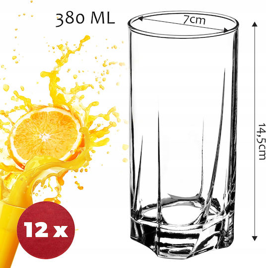 Kadax Set Gläser Wasser / Cocktail/Trinken aus Glas 380ml 12Stück
