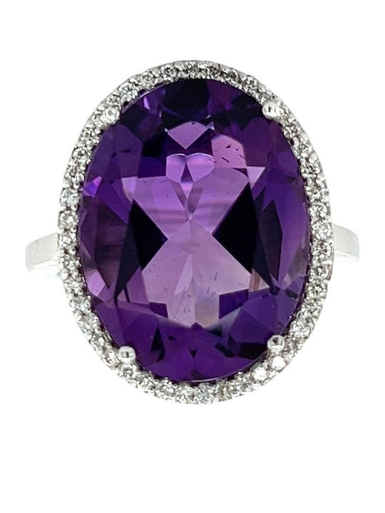 White Gold Ring 18K Carats Diamonds Amethyst Rn09553