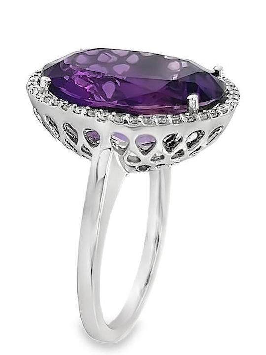White Gold Ring 18K Carats Diamonds Amethyst Rn09553