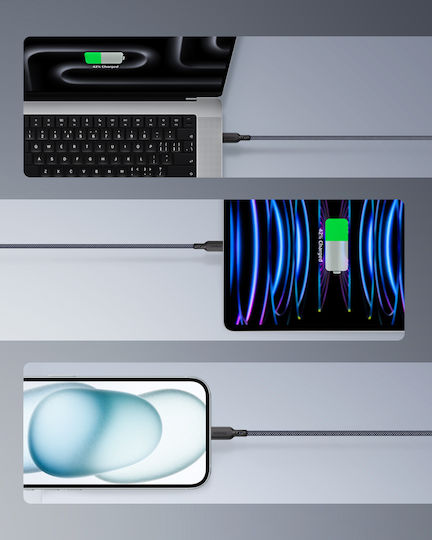 Innostyle Плетен USB 2.0 Кабел USB-C Мъжки - USB-C 240W Захранване (PD) Черен 2м ICC240BLK
