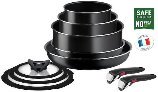 Tefal Cook Комплект Съдове За Готвене От Алуминий Черен С Незалепващо Покритие 5 Чаени