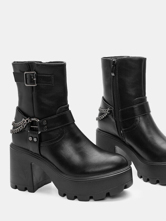 Platform Ankle Boots with Decorative Chain 4308001-black