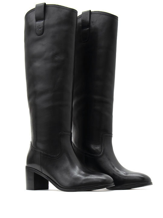 Ralph Lauren Leather Women's Boots Cowboy with Medium Heel Black