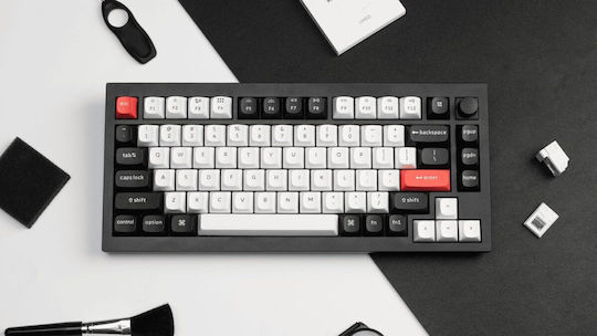 Keychron Q1H-M1 HE QMK Q1H-M1 Wireless Gaming Mechanical Keyboard 75% with Gateron Double-Rail Magnetic Purple Switches and RGB Lighting (English US) Carbon Black