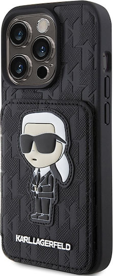 Karl Lagerfeld Saffiano Monogram Ikonik Patch Umschlag Rückseite Kunststoff Schwarz (iPhone 15 Pro Max)