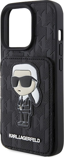Karl Lagerfeld Saffiano Monogram Ikonik Patch Umschlag Rückseite Kunststoff Schwarz (iPhone 15 Pro Max)