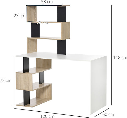 Бюро Дървено с Библиотека Многоцветно 120x60x148см