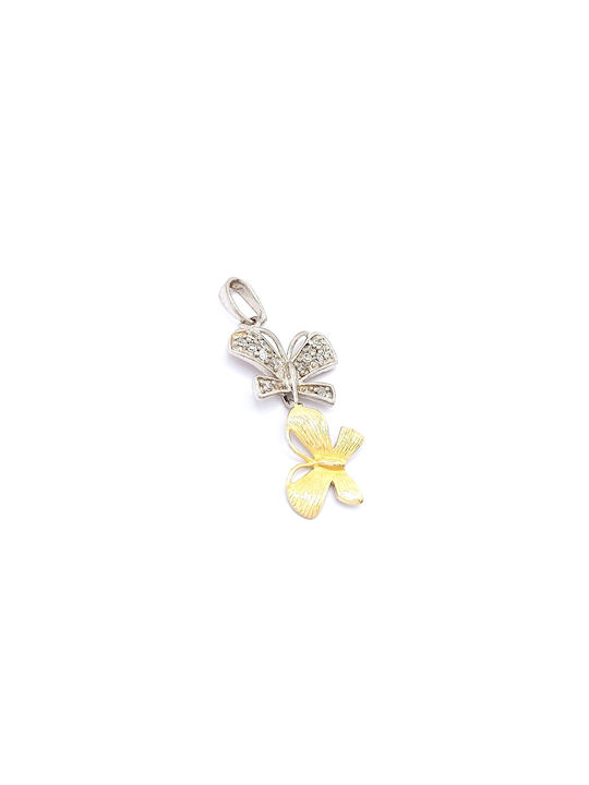 PS Silver Charm with design Butterfly from Gold Plated Silver with Zircon