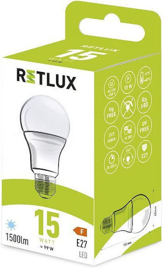 Retlux Bec LED 15W pentru Soclu E27 și Formă A65 Alb rece 1500lm