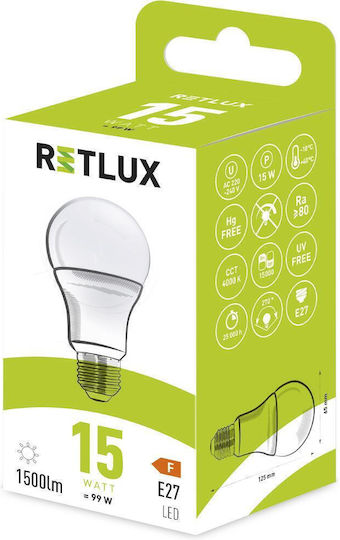 Retlux Λάμπα LED 15W για Ντουί E27 και Σχήμα A65 Φυσικό Λευκό 1500lm