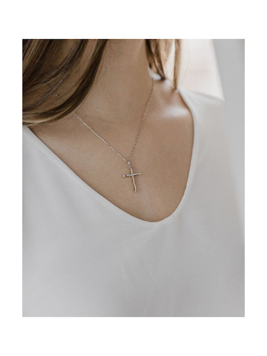 Themelidis Jewels Damen Weißgold Kreuz 18K Beidseitig mit Kette