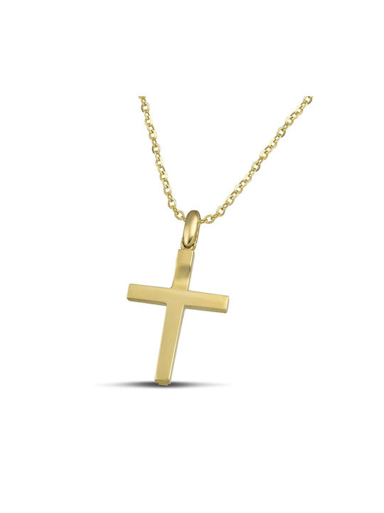 Themelidis Jewels Damen Gold Kreuz 14K Beidseitig mit Kette