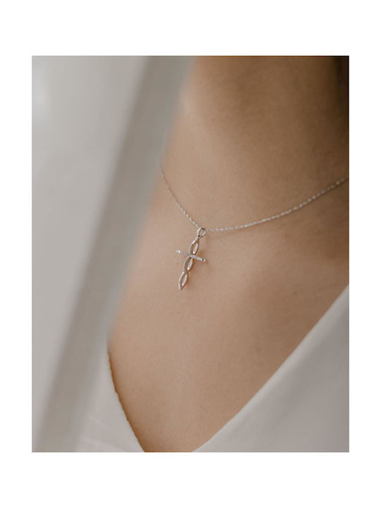 Themelidis Jewels Damen Weißgold Kreuz 18K Beidseitig mit Kette