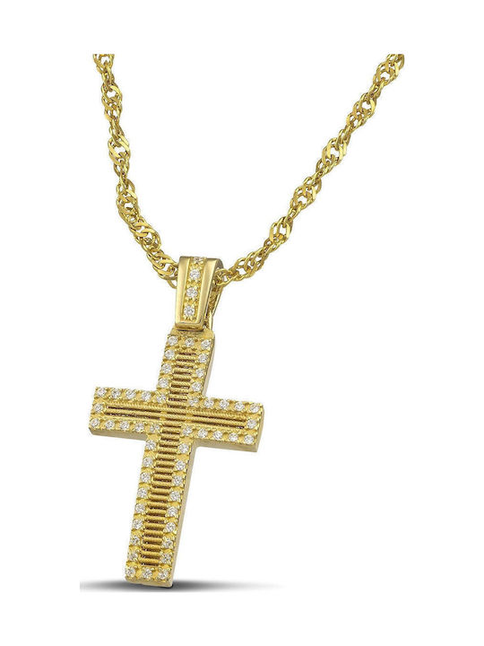 Themelidis Jewels Γυναικείος Χρυσός Σταυρός 14Κ Διπλής Όψης χωρίς Αλυσίδα