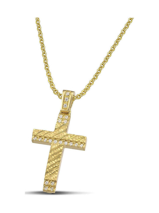 Themelidis Jewels Γυναικείος Χρυσός Σταυρός 14Κ Διπλής Όψης με Αλυσίδα