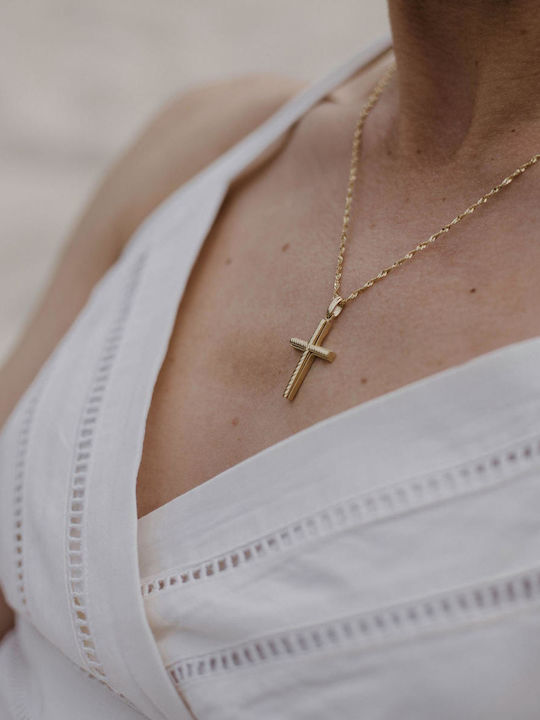 Themelidis Jewels Ανδρικός Χρυσός Σταυρός 14Κ Διπλής Όψης χωρίς Αλυσίδα