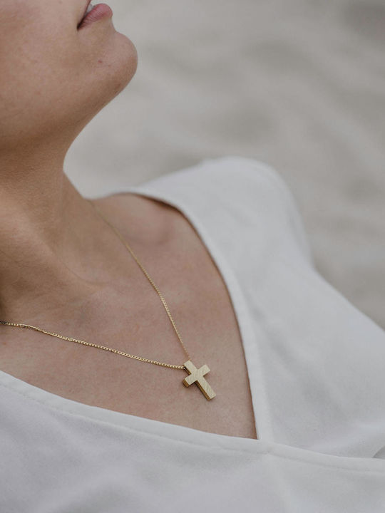 Themelidis Jewels Γυναικείος Χρυσός Σταυρός 14Κ Διπλής Όψης με Αλυσίδα