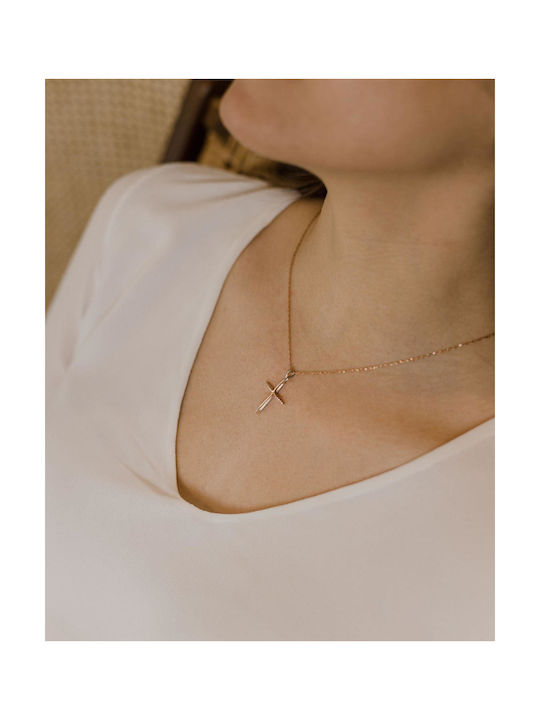 Themelidis Jewels Women's Rose Gold Cross 18K Double Sided with Chain