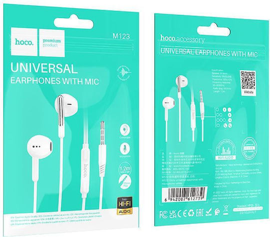 Hoco M123-WH Earbuds Handsfree Headphones with Connector 3.5mm White