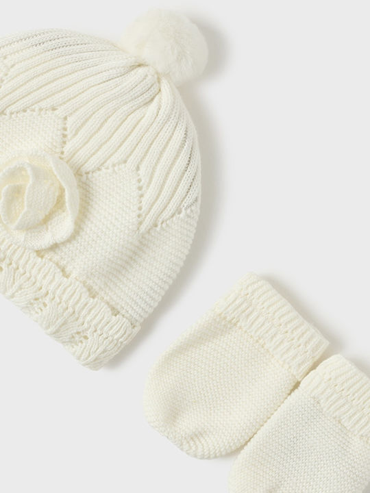Kids Beanie Set with Gloves Knitted Beige