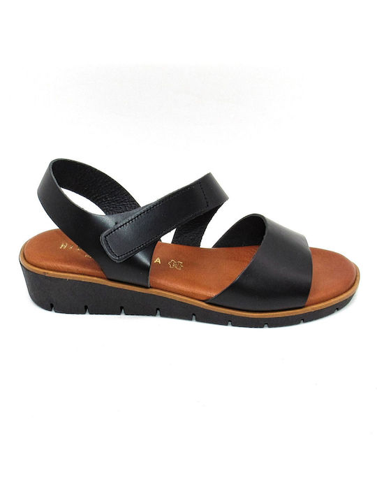 Hispanoleta Leder Damen Flache Sandalen in Schwarz Farbe