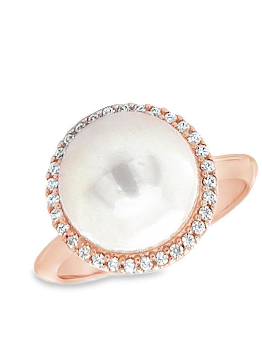 Xryseio Damen Ring mit Perlen & Zirkonia aus Roségold 14K