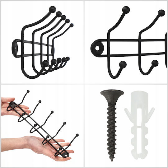 Kadax Wall Hanger Metal 10 Hooks Black 29.5x10cm 2 Pieces