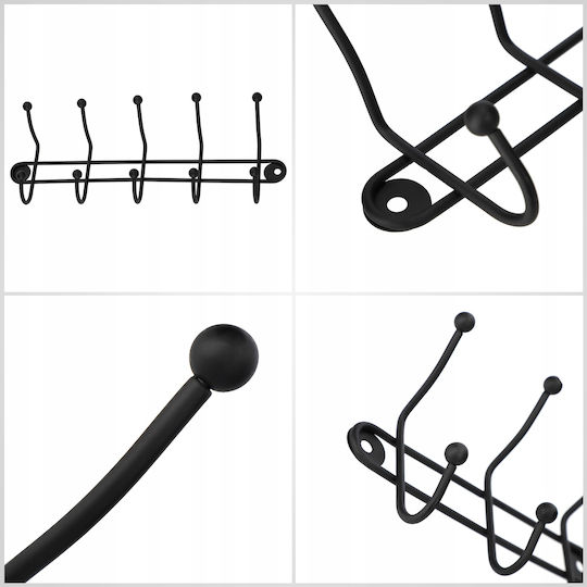 Kadax Wall Hanger Metal 10 Hooks Black 29.5x10cm 2 Pieces
